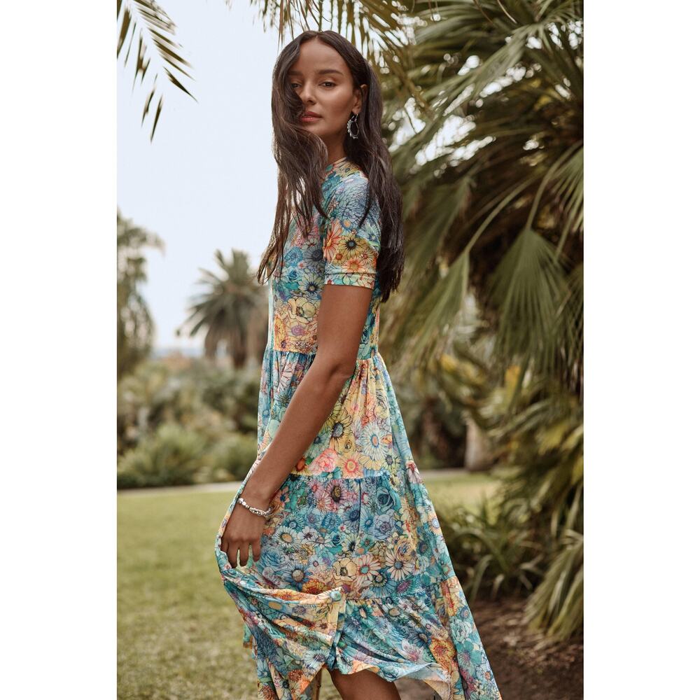 Johnny Was Mesh Floral Tiered Slip Dress Size S Small